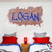 Graffiti Personalised Name Broken Wall Sticker Decal Kids Bedroom Art Mural
