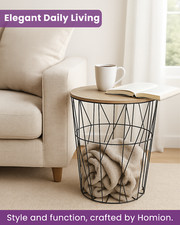 Metal Wire Storage Side Table Wooden Top Coffee Table Modern Organizer   Basket