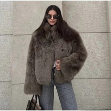 Brown Faux Fur Winter Coat Women Warm Thick Lapel Jacket Chic Fashion 2025 UK FS