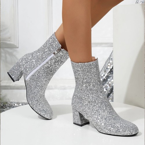 Glitter round block boots - glitter,