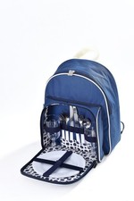 2 Person Picnic Backpack Cool Bag Canvas Hamper Rucksack Set, Blue 