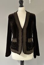 EAST Chocolate Brown Pure Silk Velvet Fray Trim Cardigan Blazer Riding Jacket 12