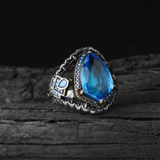 Blue Men silver ring Handmade