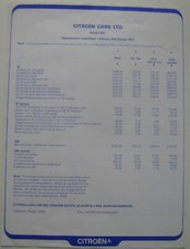 Citroen Price List October