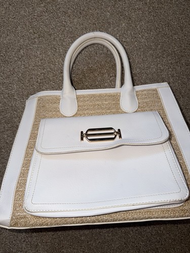 White straw tote bag gold - white,