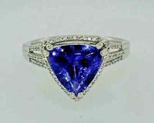 AAA 4.00 Ct Trillion Cut Natural Blue Tanzanite Women Ring 14k White Gold solid