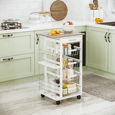 Multi-Use Kitchen Island Trolley 4 Baskets 2 Side Racks Drawer Worktop White