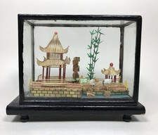 Antique Peoples Republic China Lacquer Carved Cork Display Pagoda Garden 1912-45