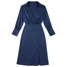 ZARA Navy Satin Wrap Midi