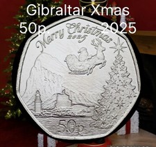 Gibraltar 🇬🇮 Coin 50p Pence 2025 Xmas Father Christmas Santa Rock Reindeer Red