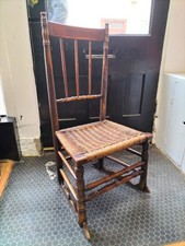 19th Century Elm Country Spindle Back Rocking Chair With Rush Seat Small Size