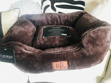 NEW RALPH LAUREN DESIGNER BROWN FAUX FUR  DOG PET BED SIZE 61CM X 51CM