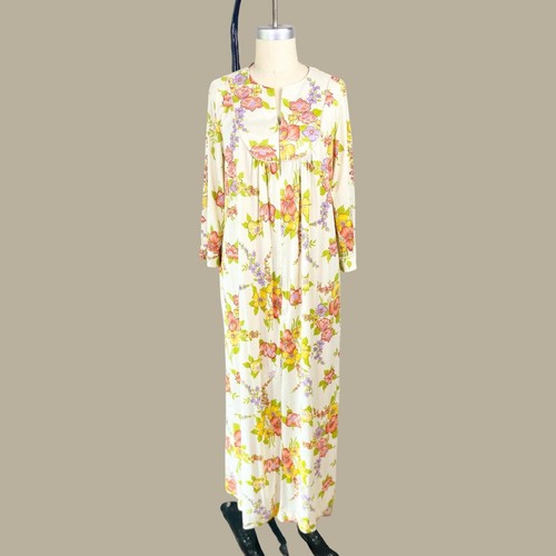 1970s floral caftan cream - 1970s,