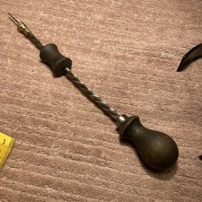 Antique 9 1/2" Archimedes Hand Spiral Push Drill Woodworking Tool Screwdriver 2