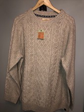 Men’s FAT FACE Beige/oatmeal Chunky Knit Wool Blend Cable Knit Jumper Size XXL