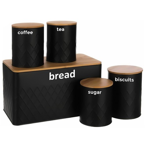 5pc black bread bin canister - bread,