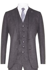 Mens Grey 3 Piece Tweed Wool