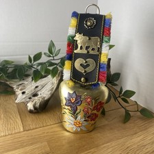 Vintage Austrian/Swiss Brass Cow Bell With Floral Decoration Home Barge Decor