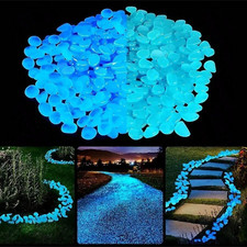 100PCS GLOW IN THE DARK STONES PEBBLES LUMINOUS GARDEN AQUARIUM FISH TANK UK
