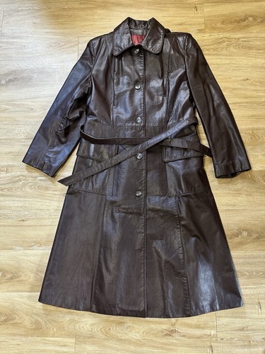 Vintage brown leather trench - brown,