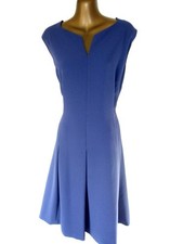 Hobbs Blue fit & flare dress 16 notch neckline box pleat skirt lined BNWT (9279