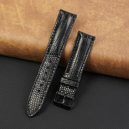 Black lizard leather watch - black,