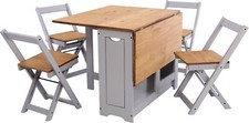 SANTOS GREY DISTRESSED WAXED PINE FOLDING BUTTERFLY DINING SET TABLE & 4 CHAIRS