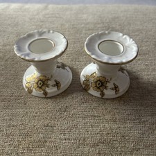Pair of Royal Adderley Candlesticks - Gold Floral Bone China 