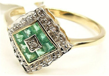 9CT GOLD EMERALD  RING DIAMOND