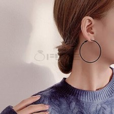 40mm Black Women Stainless Steel Big Large Round Circle Hoop Earrings