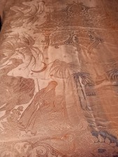 Antique Silk Fringed Double Bedspread 1920s 30s Damask Repaired Italian?
