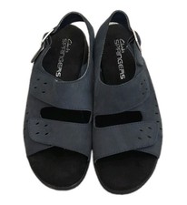 Clarks Ladies Springers Blue Navy Suede Sandals Size 4 Buckle Strap