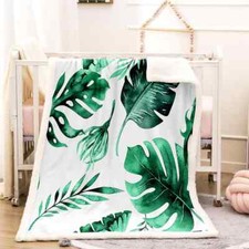 Super Big Dark Green Leaves 3D Warm Plush Fleece Blanket Picnic Sofa Couch