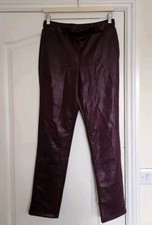 Nina Leonard Narrow Leg Elasticated Waist Shine Pull On Trousers, Wine, Size M