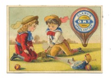 Clarks ONT Thread trade card - children firing cannon at doll