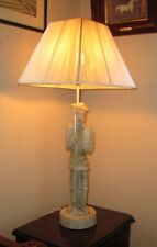 Vintage Tall Carved Soapstone Chinese Warrior With Sword & Shield Lamp Base 