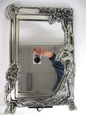 Vintage Art Nouveau Mirror Lady by the Lake Silver Tone Frame Rectangle
