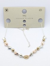 M&S Multi tone Beaded Necklace, Silver Plated, Nwt