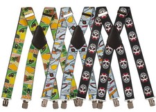 Braces/Suspenders, Adult/Unisex 4cm X Shape Printed  with Clips various Designs