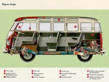 A3 VW Bus 1959 Samba Vintage Poster Print Classic German Car Drawing Cutaway