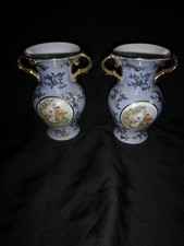 Dresden German Pair Of China Rococo Style Lustre Pale Blue Gold Gild Small Vases