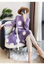 Pleats Please Issey Miyake Fabric Pleated Polka Dot Print Dress with Buttons