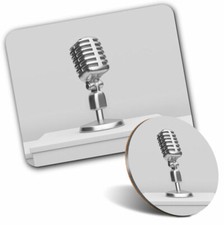 Mouse Mat & Coaster Set - BW - Microphone Radio Broadcast  #37236