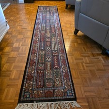 Fine Vintage Hand Made Traditional Rug Oriental Wool Blue Narrow Runner 300x60cm