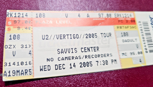 Ticket stub concert vertigo - u2,