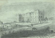 Antique mid 19th century pencil sketch picture of Brighton hospital by C A J