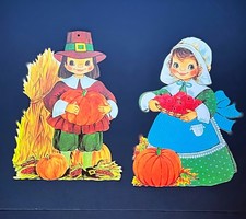 16 Piece Lot Of Vintage Thanksgiving Fall Decorations Die Cuts And Window Clings