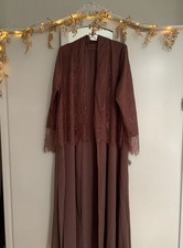 Rose Mocha Lace Abaya Open