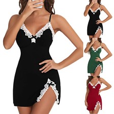 Women's Lingerie Set V-Neck Chemise Lace Camisole Pajamas Nightgown Plus Size 