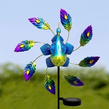 102cm Garden Wind Spinner Ornament Stake Outdoor LED Peacock Lawn Patio Decor UK